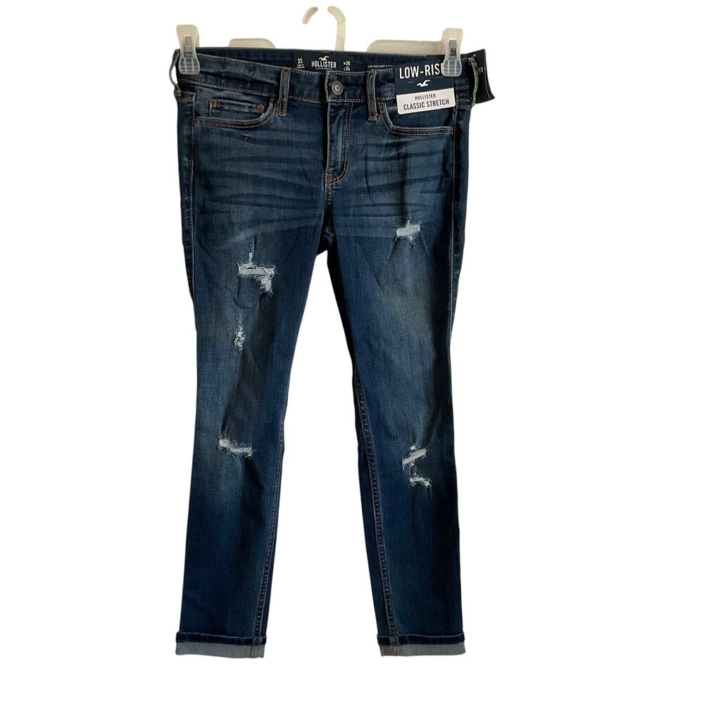Hollister Y2K Style Low Rise‎ Crop Super Skinny Dark Wash Distressed Jeans NEW